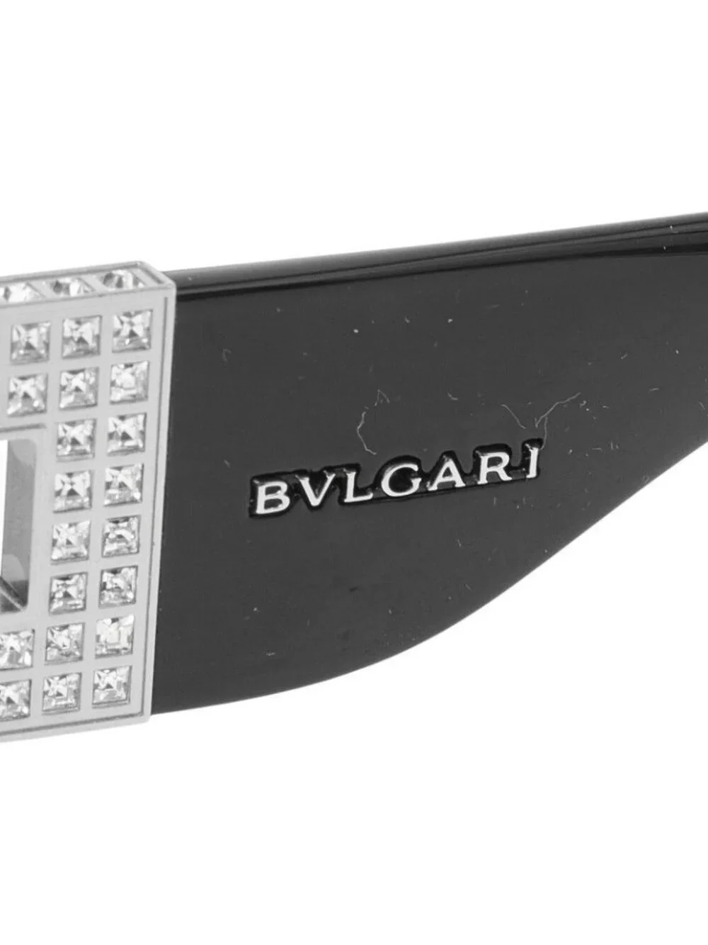 Bvlgari Sunglasses Black Silver Acetate Rhinestone Metal Eyewear